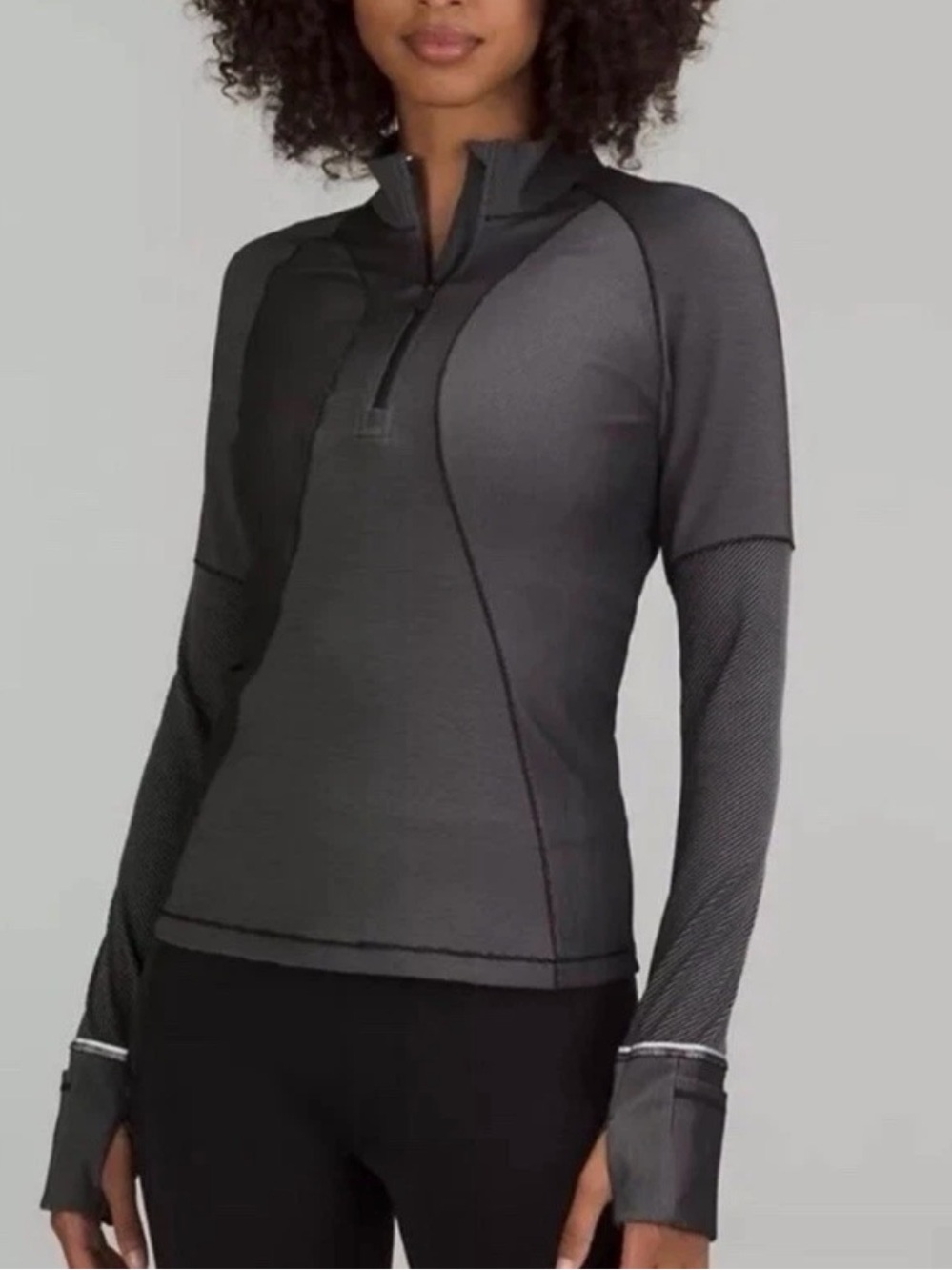 Lululemon Textured Ribbed Running Half Zip Top Jacket Black Athletic Women’s S